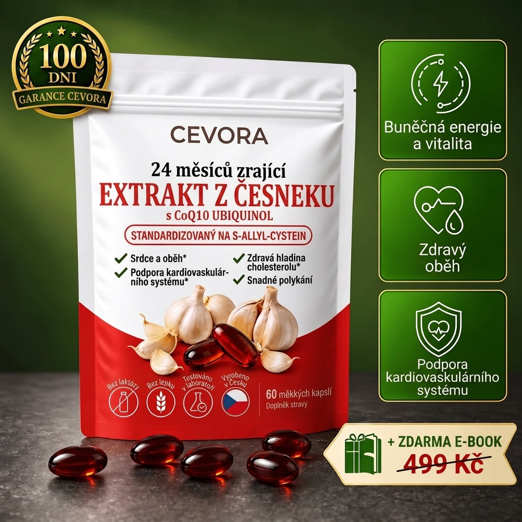 Cevora — 24 měsíců zrající česnekový extrakt s CoQ10 a vitamínem K2