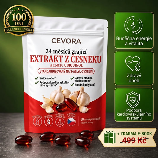 Cevora — 24 měsíců zrající česnekový extrakt s CoQ10 a vitamínem K2