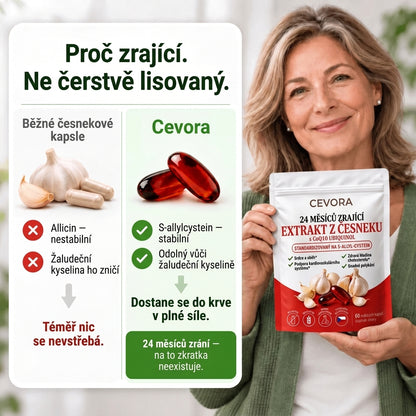 Cevora — 24 měsíců zrající česnekový extrakt s CoQ10 a vitamínem K2