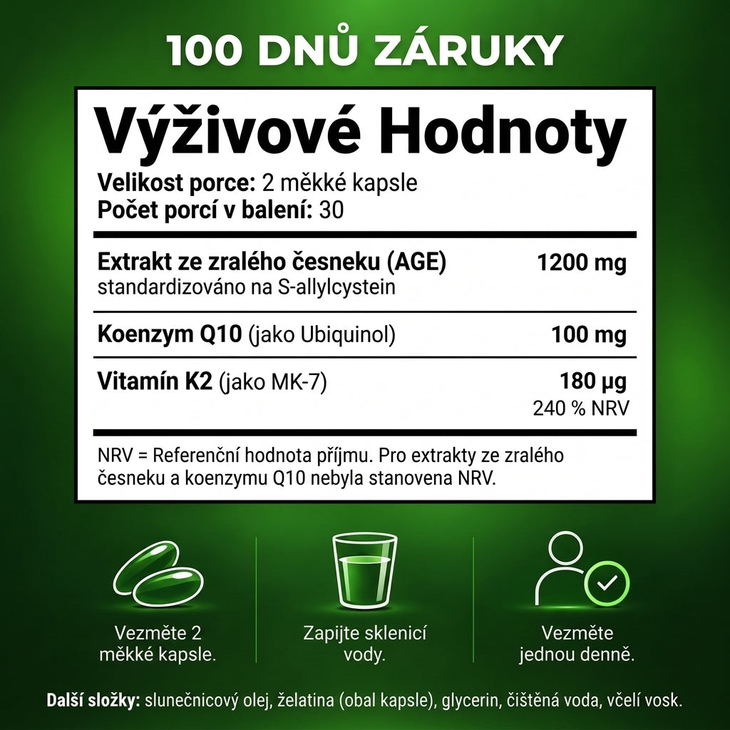 Cevora — 24 měsíců zrající česnekový extrakt s CoQ10 a vitamínem K2