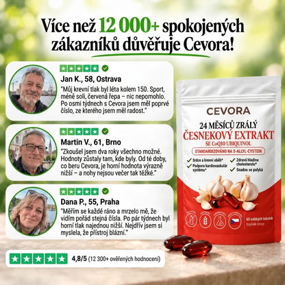 Cevora — 24 měsíců zrající česnekový extrakt s CoQ10 a vitamínem K2