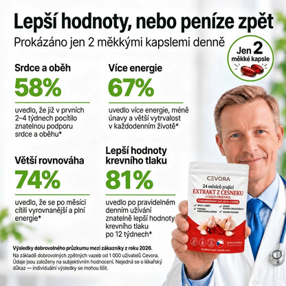 Cevora — 24 měsíců zrající česnekový extrakt s CoQ10 a vitamínem K2